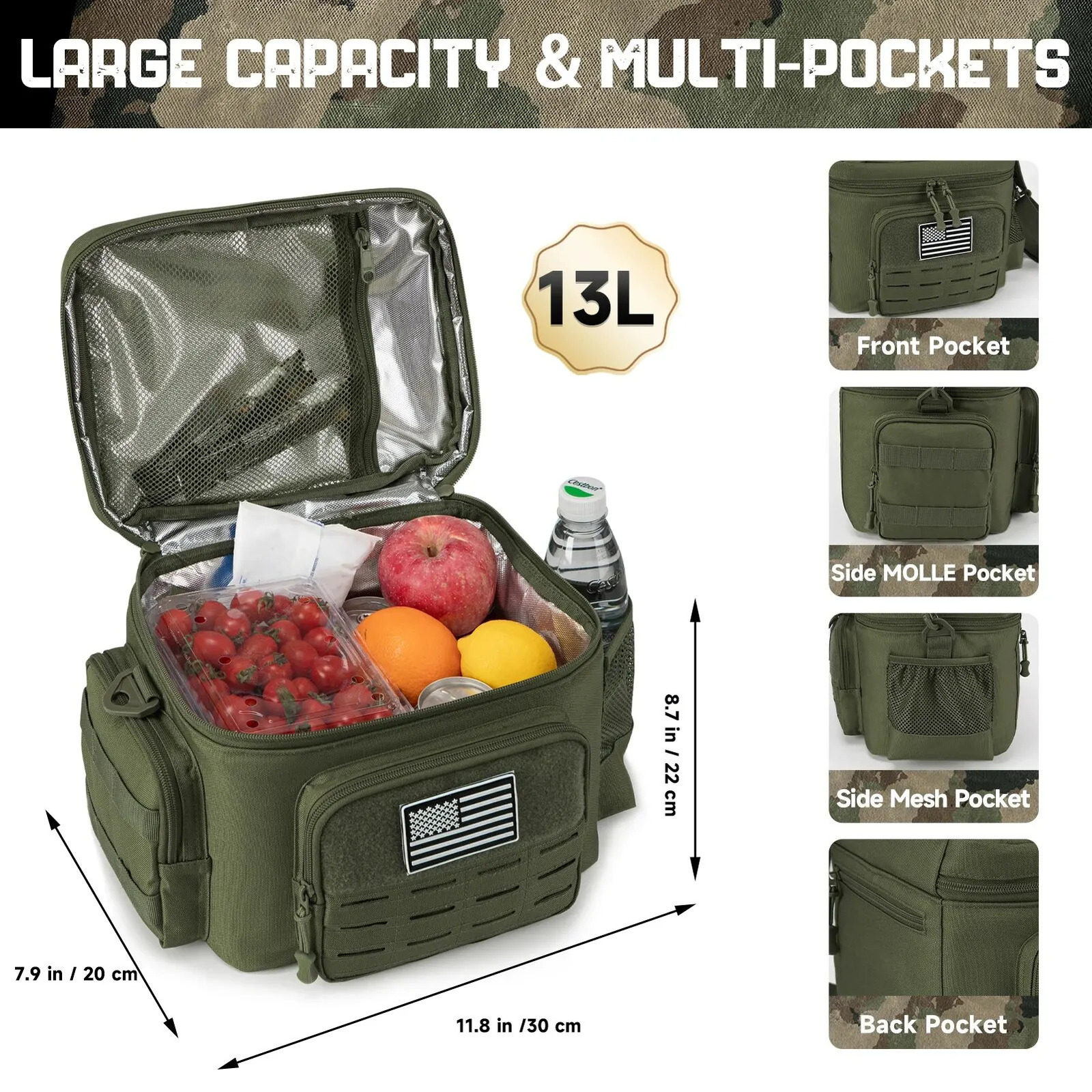 Tactical Lunch Box for Men Outdoor Heavy Duty Lunch Bag Work Leakproof Insulated Durable Thermal Cooler Bag Meal Camping Picnic 240514