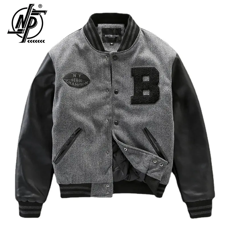 High Thick American Street Baseball Jacket For Men Winter Patchwork ddmysmile Letter Embroidered PU Leather Sleeves Varsity Coat Unisex Smile