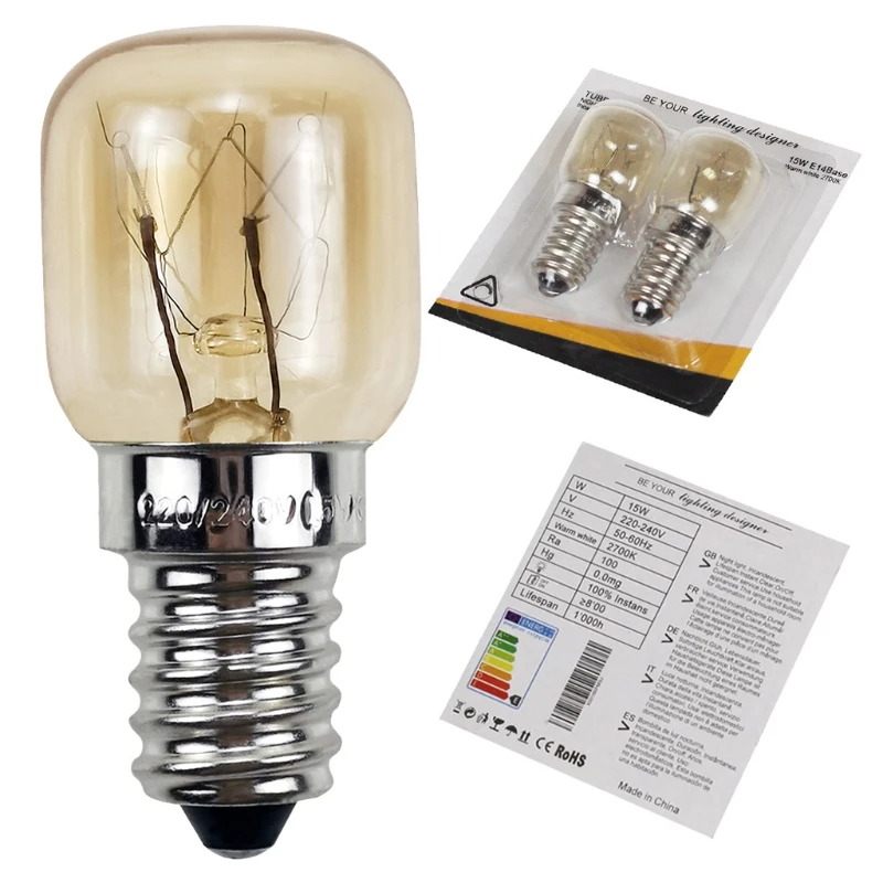 2pcs 220V E14 300 Degree High Temperature Resistant Microwave Oven Bulb Cooker Lamp Lighting Bulb 15/25W 20CC