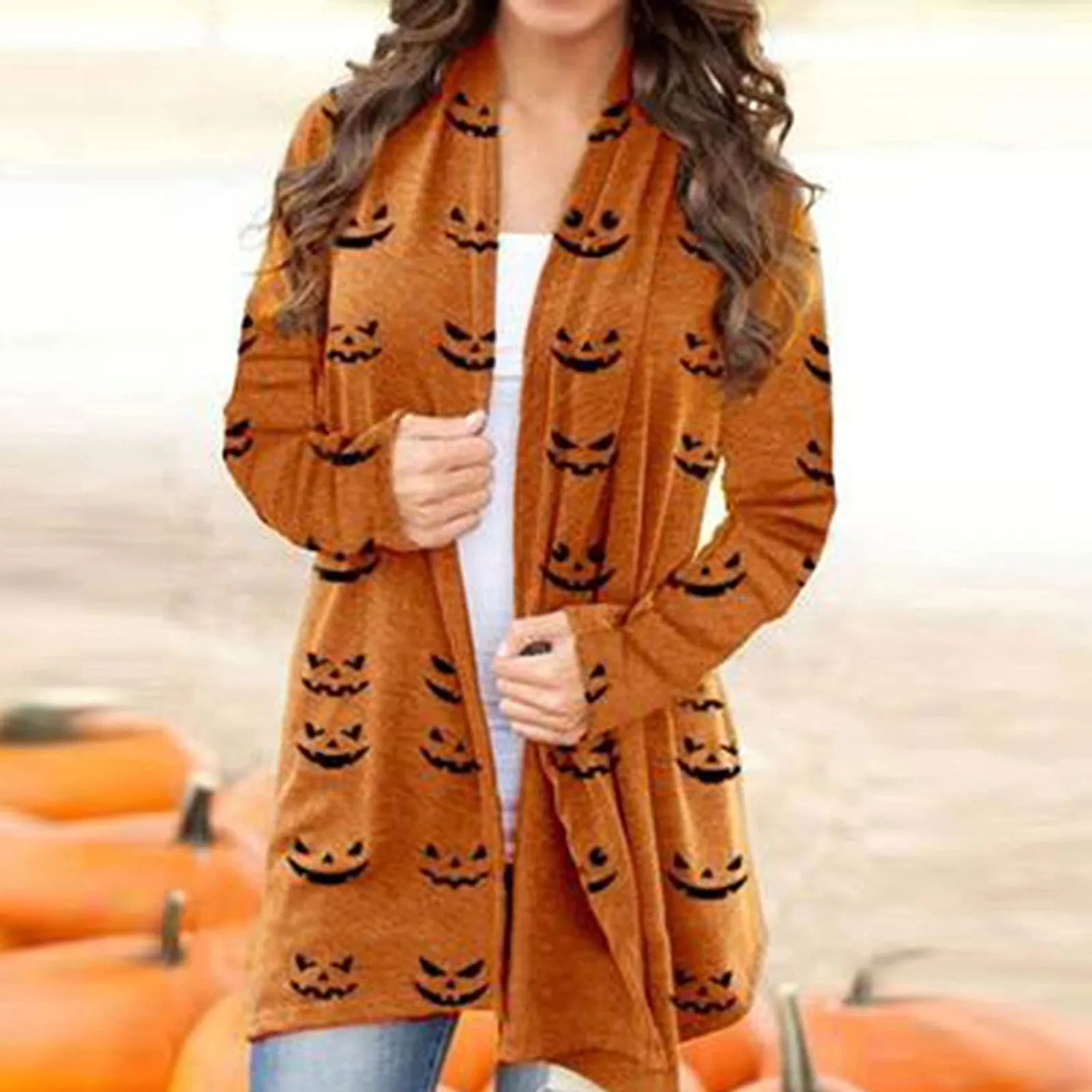Ladies 2022 Cardigan Hot Women High Quality Sweater Popular Halloween Cat Printed Casual Coat Plus Size Top Clothes Ropa Mujer smile