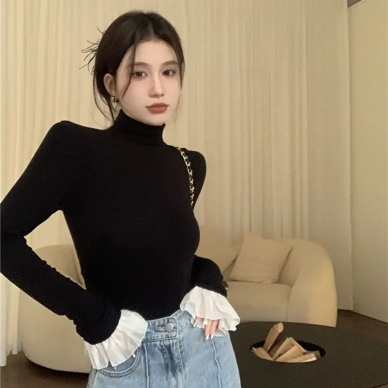 Casual Long Sleeve Hsa T-Shirts Autumn Black Slim Fit Pullovers Tees Shirts Female Streetwear Base Tees Tops Casual smile