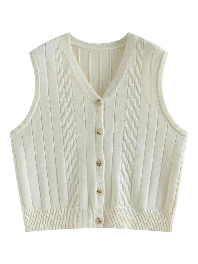 FSLE Gentle Wind Casual V-neck Versatile Knitted Vest for Women Autumn Age-reducing College Style Loose Sweater Vest Female 240513