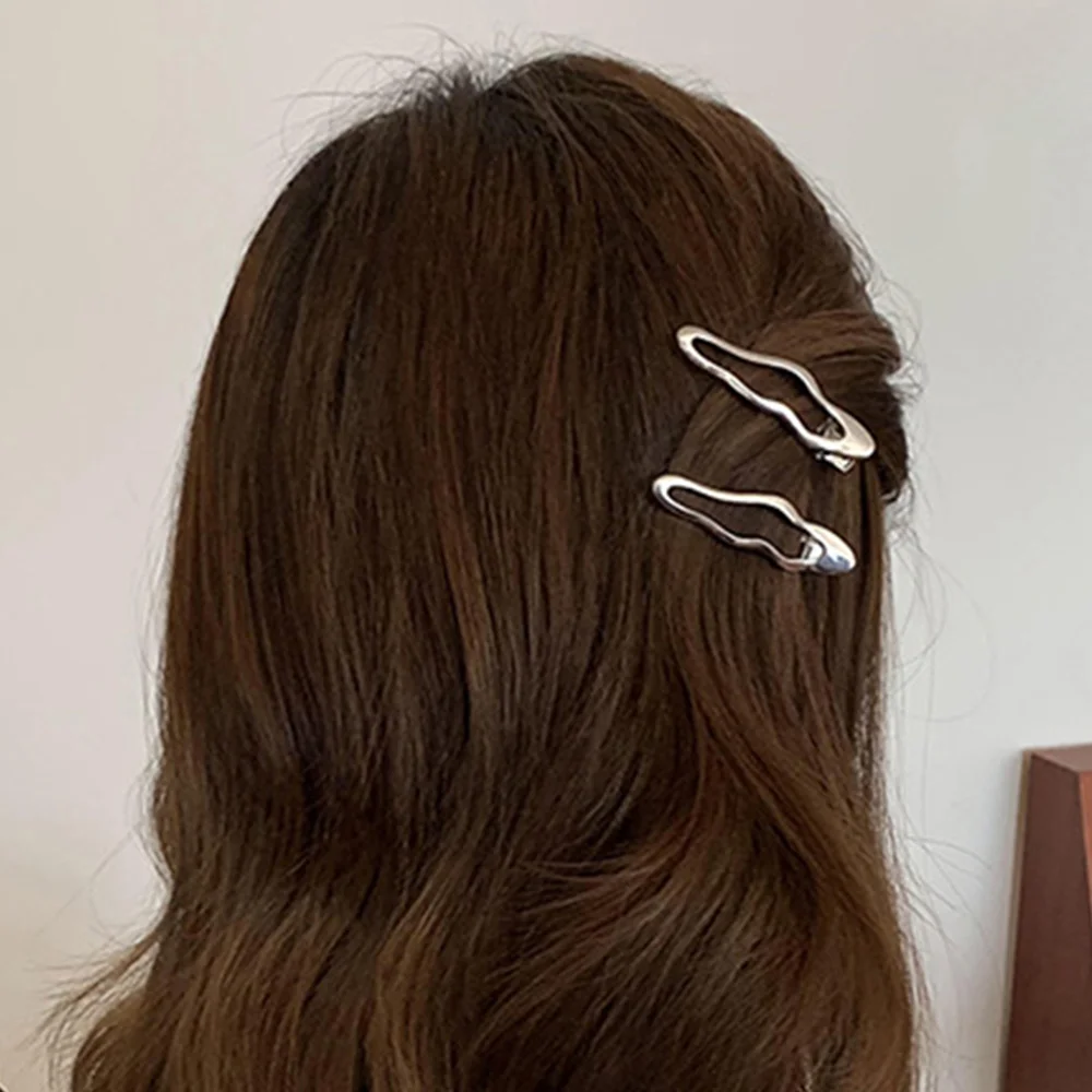 Hair Clip Alloy Geometric Metal Wave Barrettes Bangs Hairpin Side Clip Wavy Duckbill Clip Sier Simple Woman Hair Accessories smile