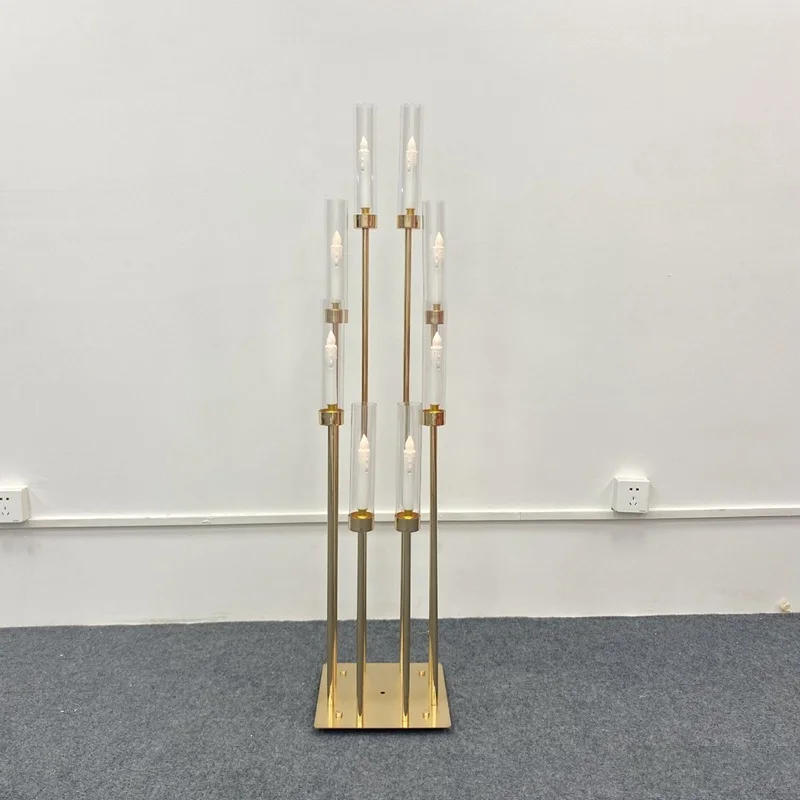 8 Heads Metal 2/5/10pcs Candelabra Candle Holders Road Lead Table Centerpiece Gold Candelabrum Stand Pillar Candlestick wedding smile XJ260305