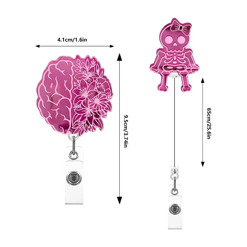 Badge Skull Nurse Retractable Reel Pink Acrylic Name Card Holder ID Card Clips Work Card Clips Hospital Badge Holder Card smile