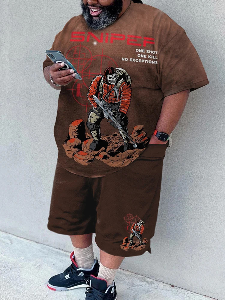 ZOOY L-9XL Mens Plus Size Fashion Cartoon Abstract Graffiti Graphic Casual Short Sleeve Shorts Set 240524