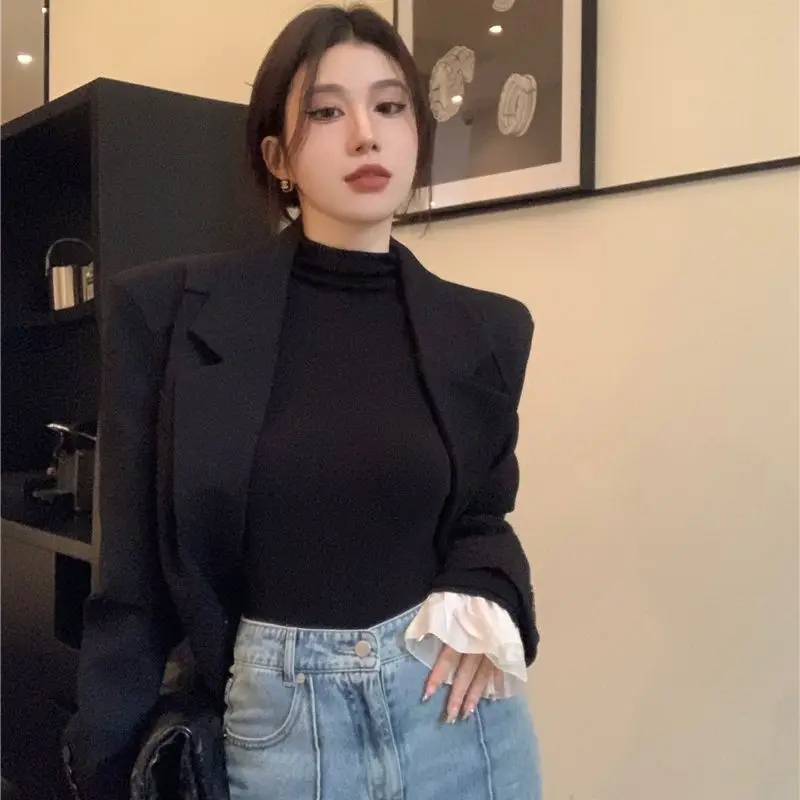 Casual Long Sleeve Hsa T-Shirts Autumn Black Slim Fit Pullovers Tees Shirts Female Streetwear Base Tees Tops Casual smile