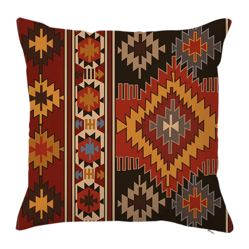 Geometric Indian Linen Colorful Pillowcase Boho Ethnic Graphic Pillow Case for Pillows Sofa Home Decor Garden Chair 45x45 40x40 smile