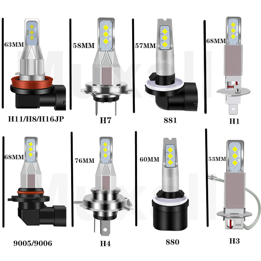 Mini Headlight 2Pcs LED H1 LED Bulb 80W For Car Head Lamp No Fan 2525 CSP LED White Super Bright Auto Fog Light Bulb smile