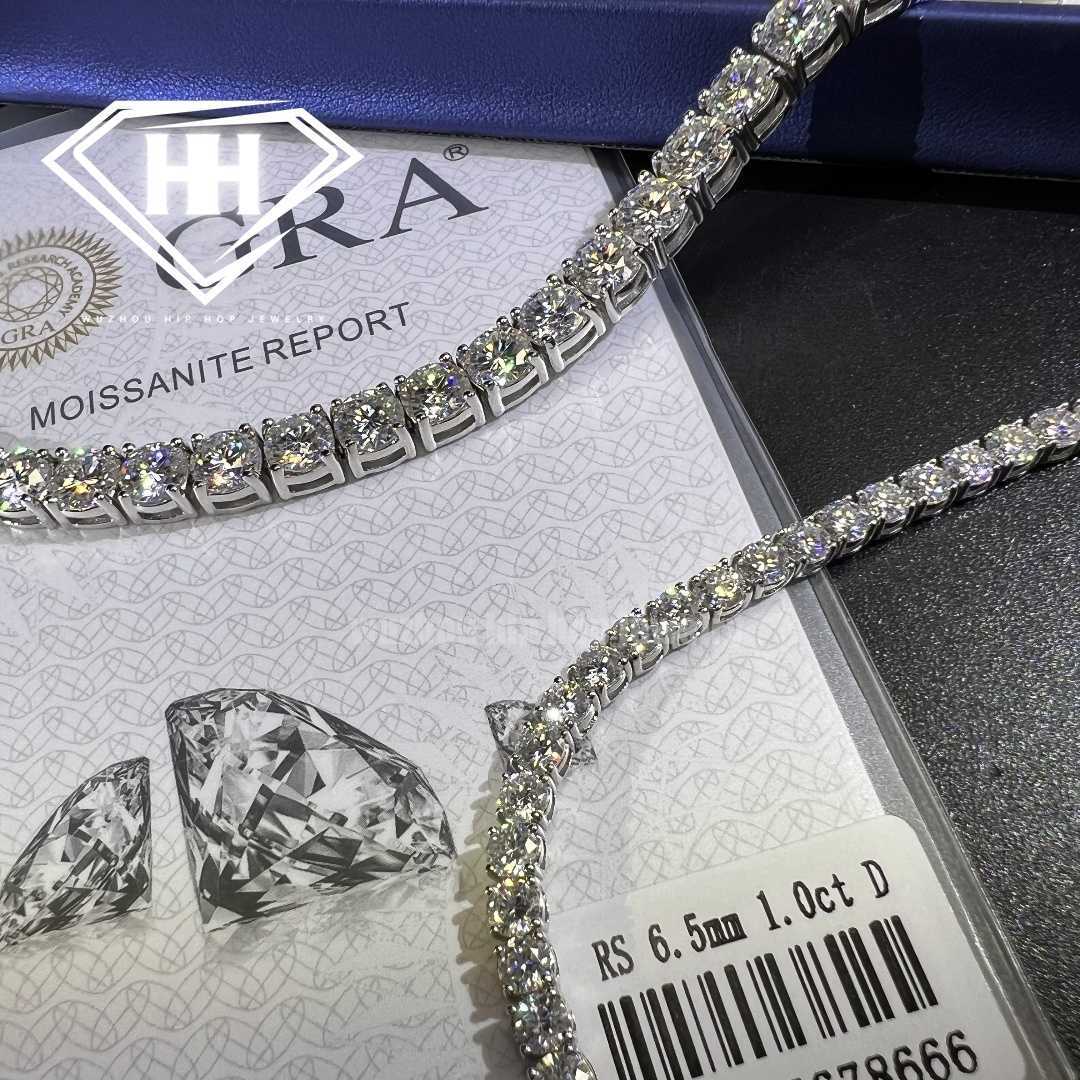 Hiphop Luxury Jewelry VVS1 Moissanite Chain Real 925 Silver GRA Round Brilliant Cut 6.5mm Width Moissanite Tennis Bracelet