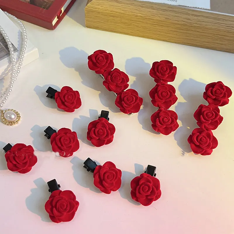 Hairpins Flower Red Rose Clip Rose Hair ddmysmile Clips Fringe Clip Retro Hairclip Hair Accessories For Women Girls Party Gift Smile