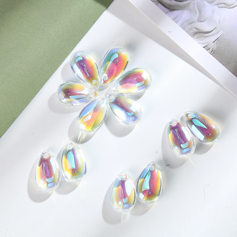 Color AB 20PC Rainbow Angel Tears Crystal Prism Earrings Necklace Jewelry Pendant Aurora Sun Catcher Chandelier Streamer Decor smile
