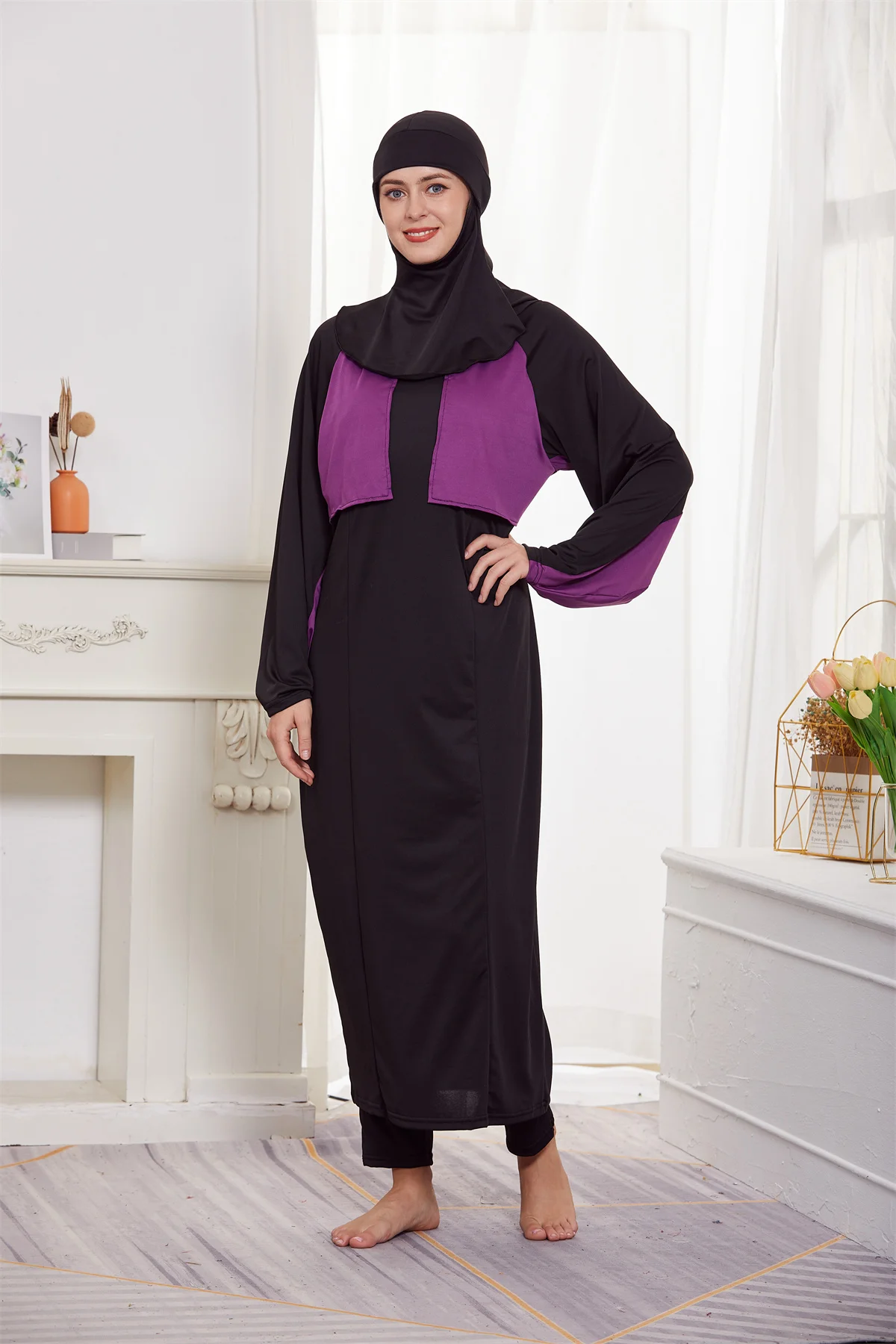 3Pcs Burkinis Islamic Muslim Beach Bathing Full Cover Swimwear Swimsuit With Swimming Hijab Cap Arab Modest ddmysmile Beachwear Smile