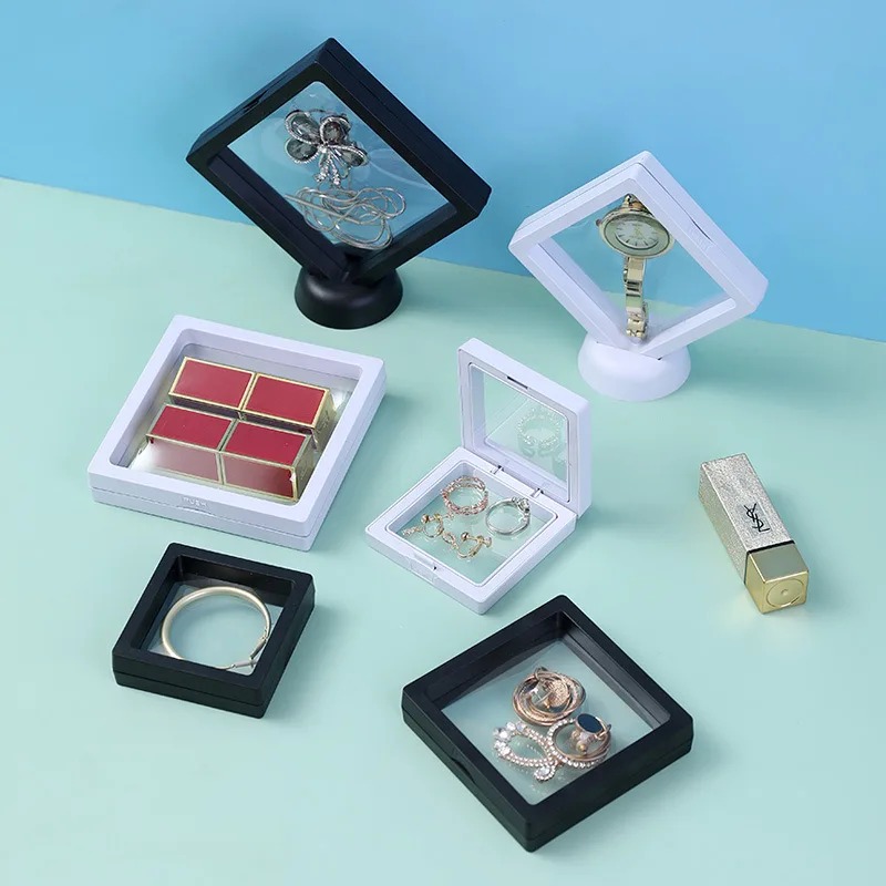 2024 3D Floating Picture Frame Shadow Box Jewelry Display Stand Ring Pendant Holder Protect Jewellery Stone Case
