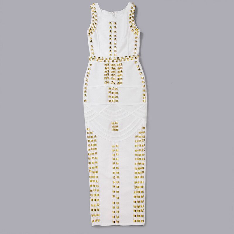 Top Quality White Black Beading Sexy Fashion Rayon Bandage Skirt Cocktail Party Bodycon dress Fashion Slim Long Bandage Wrapped Hip Dress 210306
