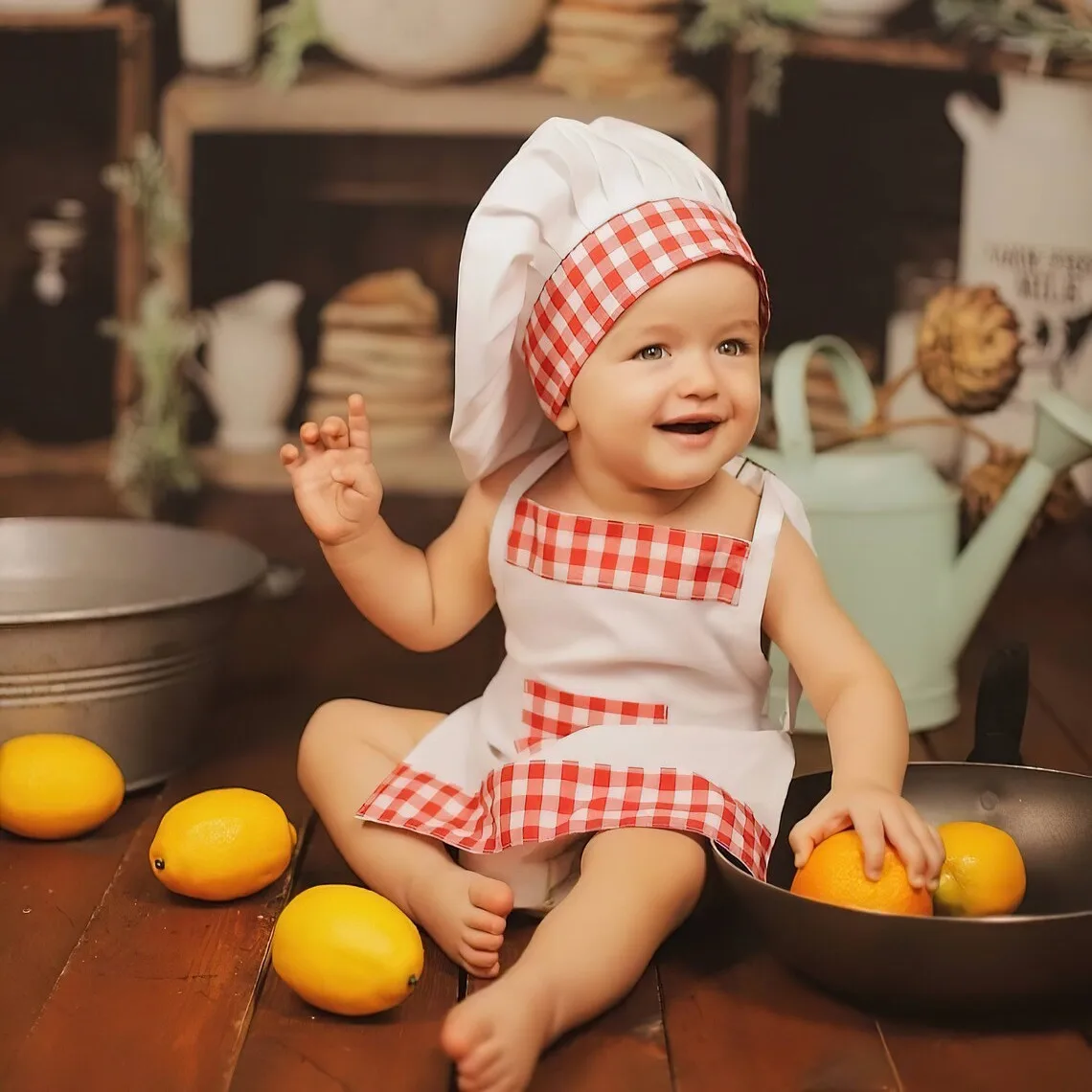 Shining Chef's Costume Newborn Photograohy 2025 Props Baby Photo Cook Clothes new Creative Photo Clothing Baby Hat