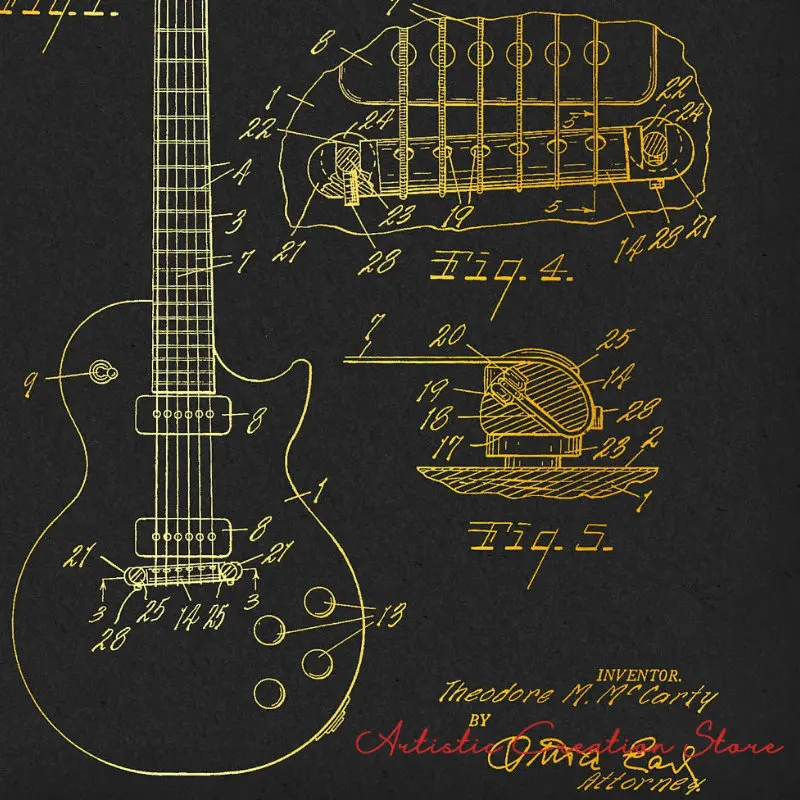 Musical Instruments Patent Prints Poster Gold Saxophone Patent Piano Blueprint Guitar Drawing Music Canvas Picture Home Decor