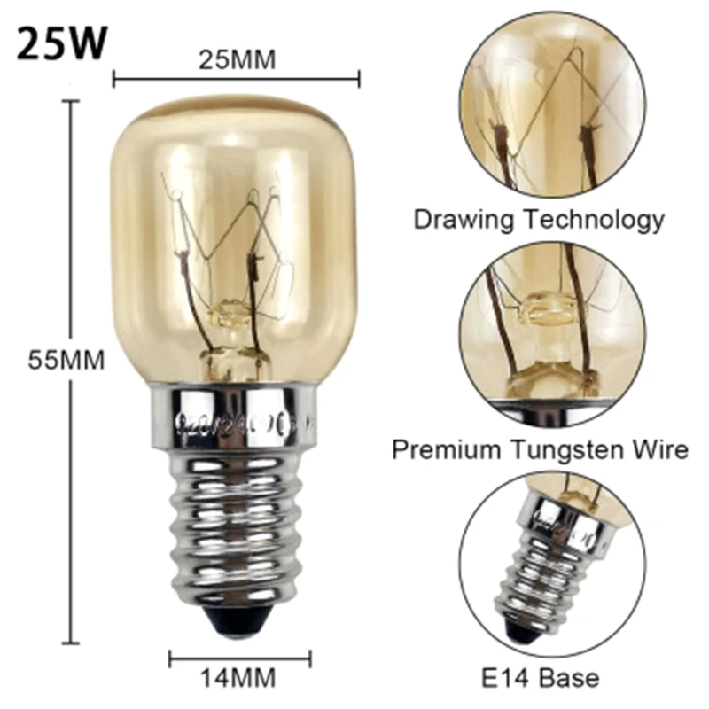 2pcs 220V E14 300 Degree High Temperature Resistant Microwave Oven Bulb Cooker Lamp Lighting Bulb 15/25W 20CC