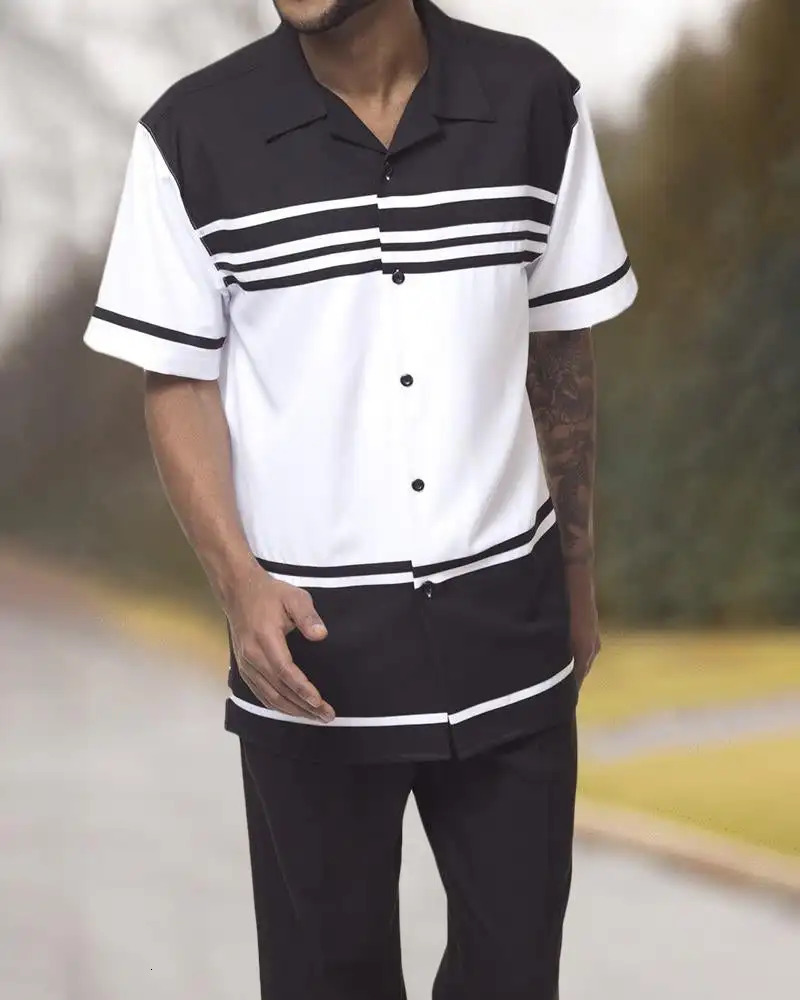 Mens suit mens short-sleeved shirtsuit pants two-piece street outdoor leisure walking suit summer mens travel suit 240517