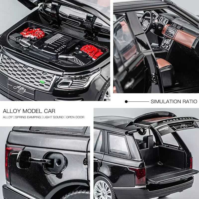 Cars Diecast Model Cars 1 18 Large Range Rover Alloy Car Models Simulate Sound and Light Pullback Toy Car Boys Series Decorative Gifts d240527