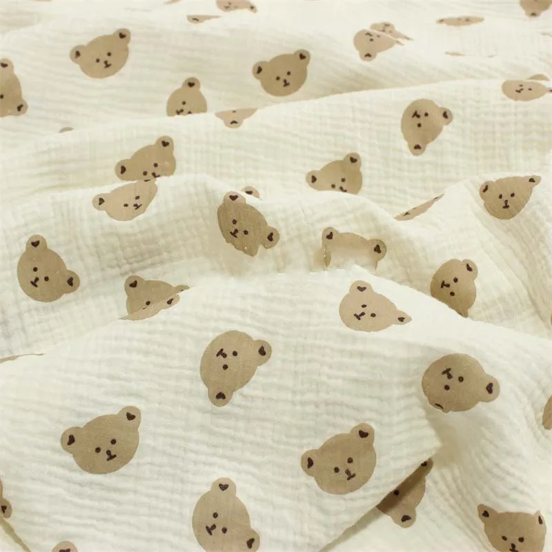 and Korea Japan South Bear Double Gauze Crepe Embroidered Baby Clothes Quilt Fabric telas por metro tissus100*135cm smile tissus100*135cm