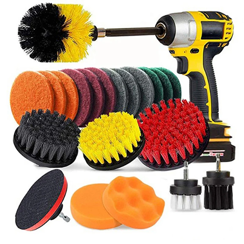 Electric Drill Brush Attachment Set Plastic Round Cleaning Brush Power Scrubber Brush Carpet Car Polisher Kitchen Cleaning Kit