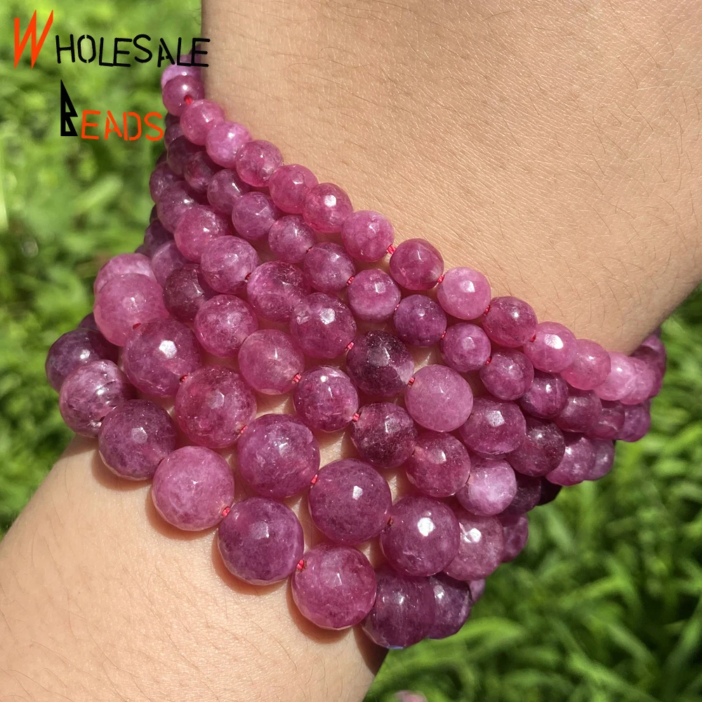 6 8 10mm Natural Stone Beads Faceted Pink Tourmaline Jades Round Spacer Loose Beads For Jewelry Making DIY Bracelets Accessories