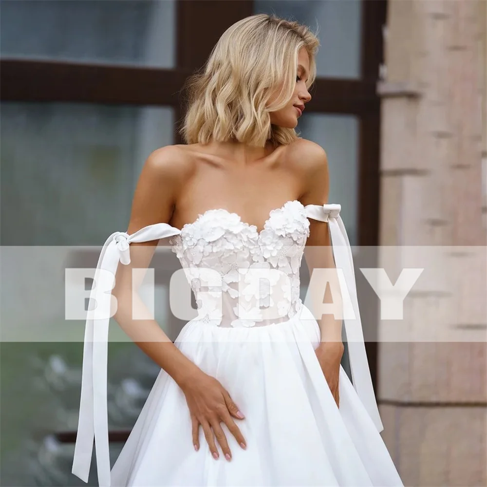 Elegant Short Wedding Dresses 2025 A-Line new Lace Sweetheart Off The Shoulder Satin Open Back Bridal Gown Above Knee Vestidos De Noiva