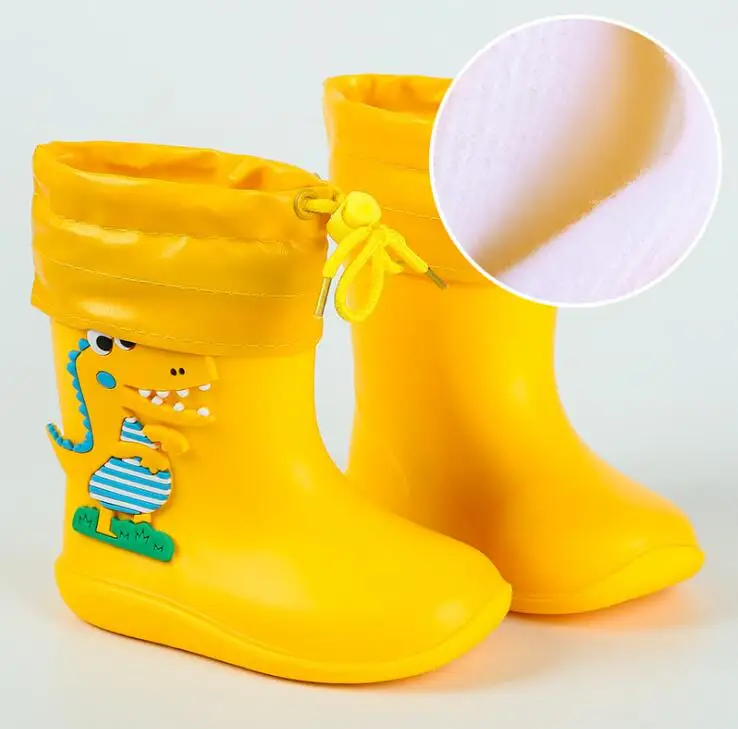 Rain Boots New 2020 Kids Girl Cute 3D Dinosaur Children's Boys Boots Plush Warm Ankle PVC Waterproof Baby Water Shoes Rainboots smile