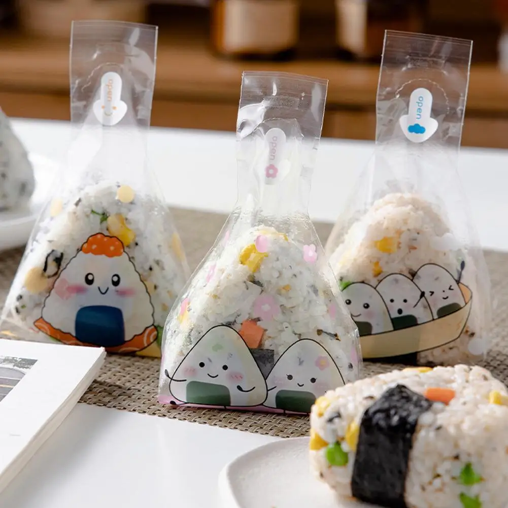 Double Layers Triangle Rice Ball Packing Bag Cherry Onigiri Packaging Anti-fog Tear Bag Blossoms Sushi Panda Easy Accessori D0P2