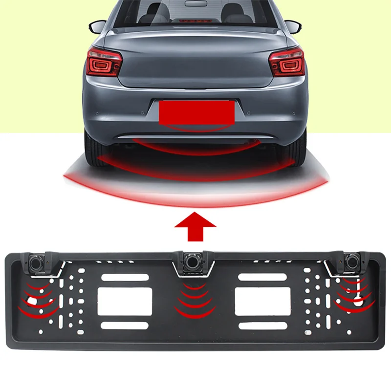 Car Parking Sensors Parktronics European License Plate Frame Reversing Radar Radar System with 3 Sensors EU Plate Frame