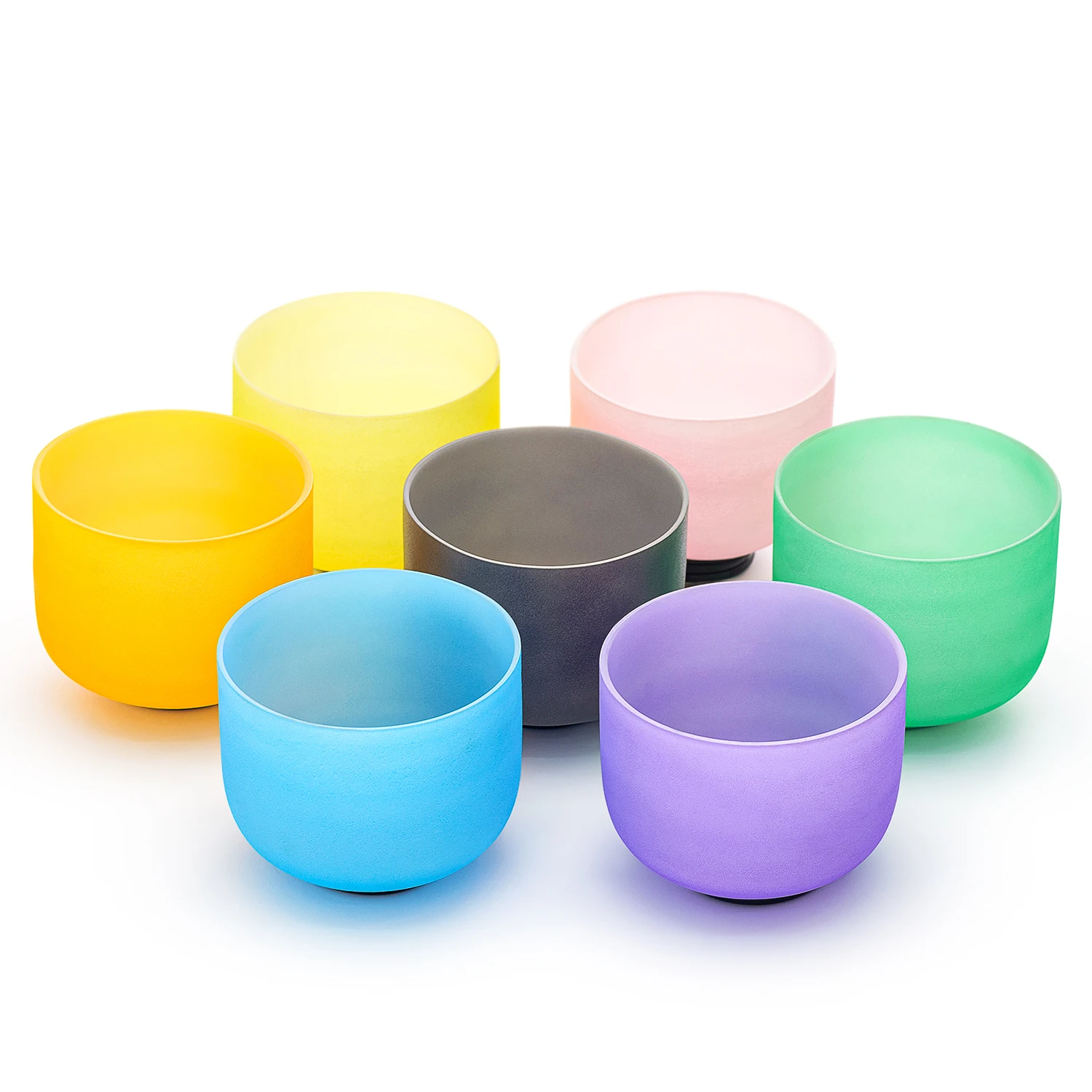 Hye-eun 7-12 Inch Colored Chakra Frosted Quartz Crystal Singing Bowl Set 7 pcs With/without Carring Case Suede Sticks Mallet