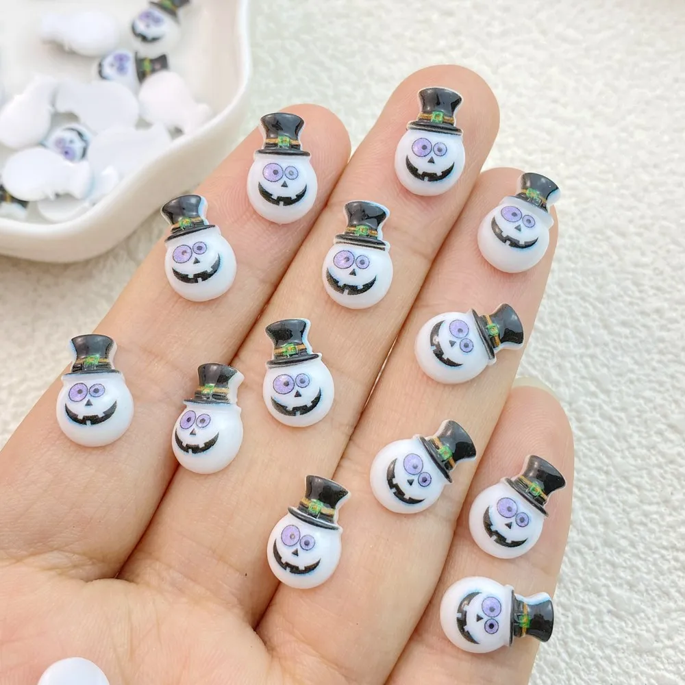 Cute Resin New 50Pcs Mini Halloween Ghosts Animals Series Flat Back Manicure Parts Embellishments For Hair Bows smile