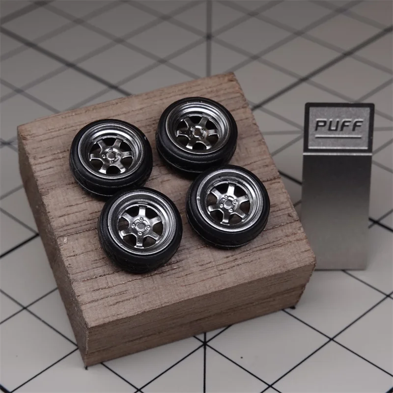 new Model Car 1/64 Wheels RAYS-TE37 2025 Wheels Diameter 6.8mm With Rubber Tires Modified Parts Racing Vehicle Toy Tomica 4pcs Set
