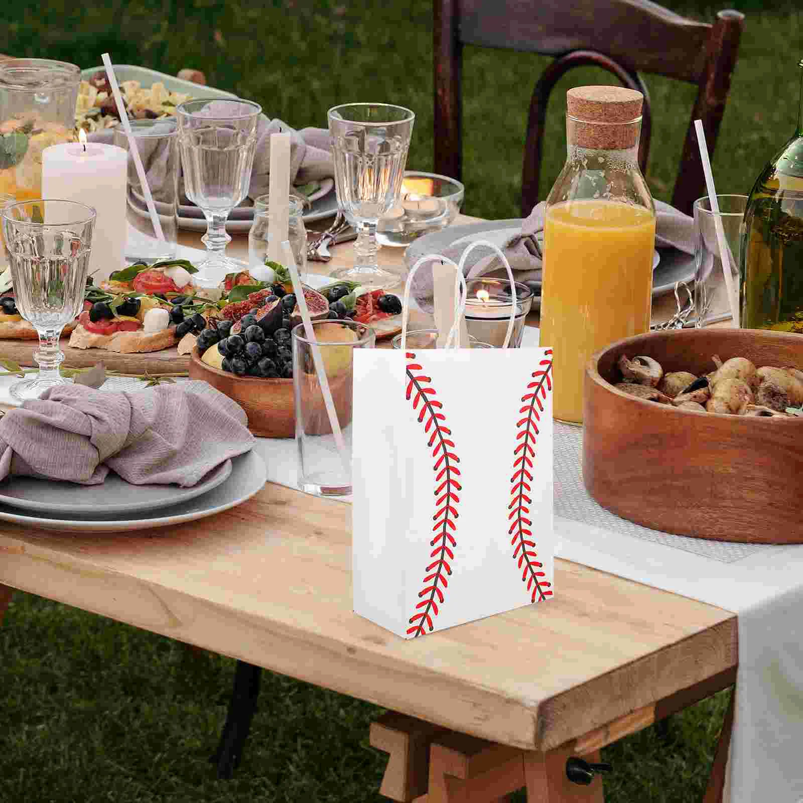 ddmysmile Sports Paper 12Pcs Themed Bags Handheld Baseball Tote Bag Football Printing Gift Packaging Bags Party Favor Smile