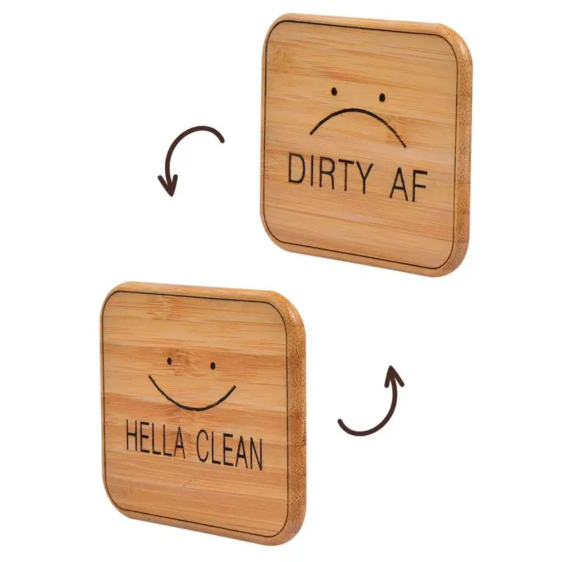 Clean Dirty Magnet For Dishwasher Bamboo Indicator For Magnetic Dishwashers Reversible Round Dishwasher Magnet Clean Dirty Sign