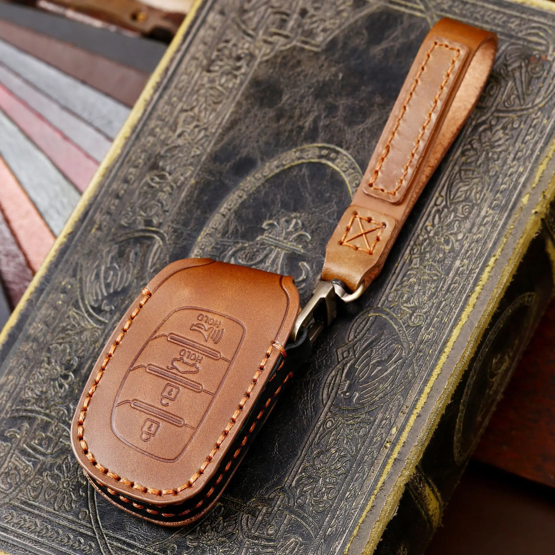 Key Genuine Leather Car Case Cover Fob Shell for 2013 2014 2015 Hyundai Santa Fe Sonata XL ix35 XL ix45 smile