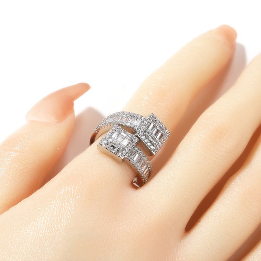 Hip Hop TopBling 5A T Zircon Cuff Ring White Gold Plated Jewelry for Men Women