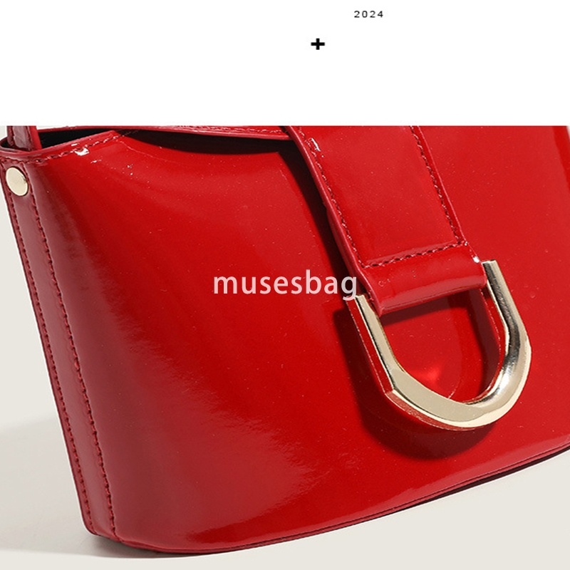 Designer bag niche bucket bag retro French patent leather one shoulder crossbody saddle bag women's wallet mini bag