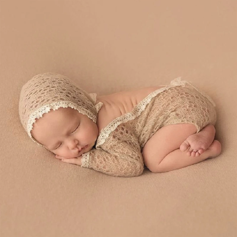 2pcs/set Newborn Photography new Props Outfit Baby Photo Shooting Props with Turban Hat Pillow Jumpsuits Mohair Costume 2025 for Boy Girl