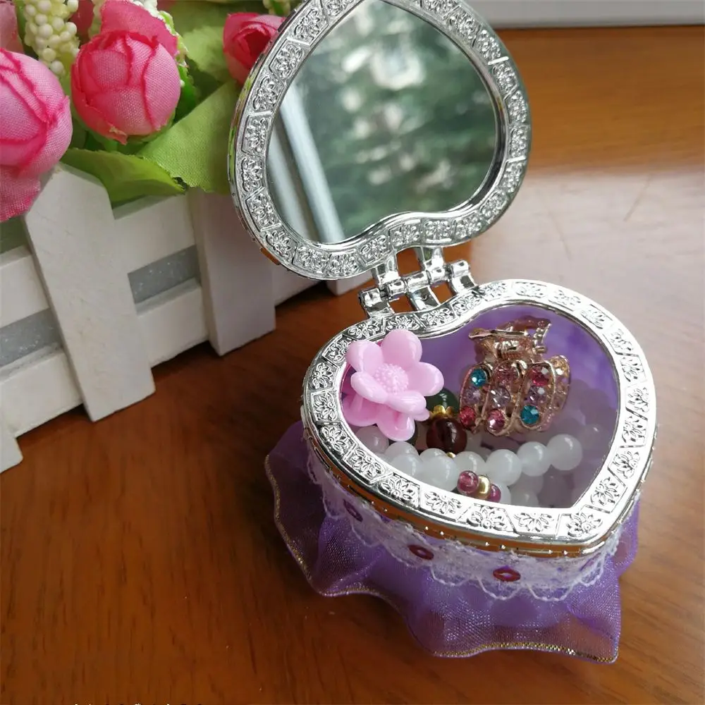 Cute Love Travel Organizer Make Up Mirror Jewelry Storage Box Cosmetic Organizer Heart Shape Jewelries Case smile
