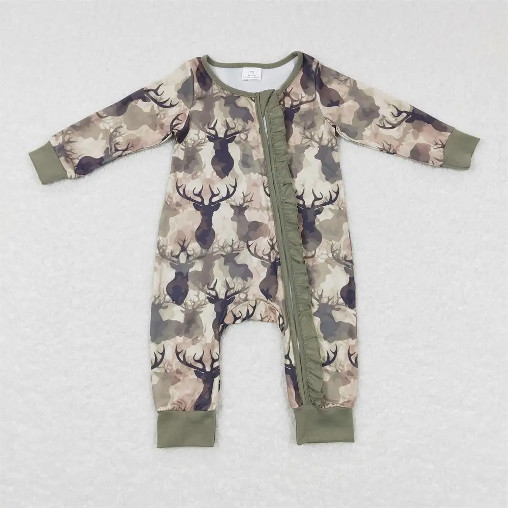Rompers Newborn Coverall Bodysuit Hunting Jumpsuit Kids Toddler Long Sleeves Camo Reindeer Romper Zipper Matching Boy Girl One-pieceY250119HHAJ
