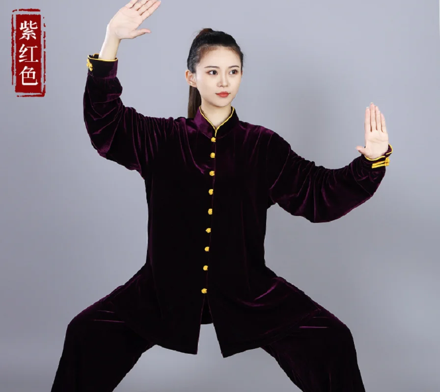 Men Chinese New Style Women Kung Fu Suits Autumn Winter Thickening Veet Tai Chi Martial Arts Costume Casual Sport Jacket Pants smile