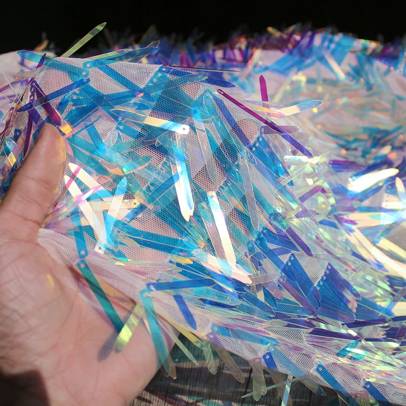 Color Gradient Strip Phantom Sequin Mesh Clothing Designer Fabric Wholesale Cloth by the Meter for Sewing Diy Material smile
