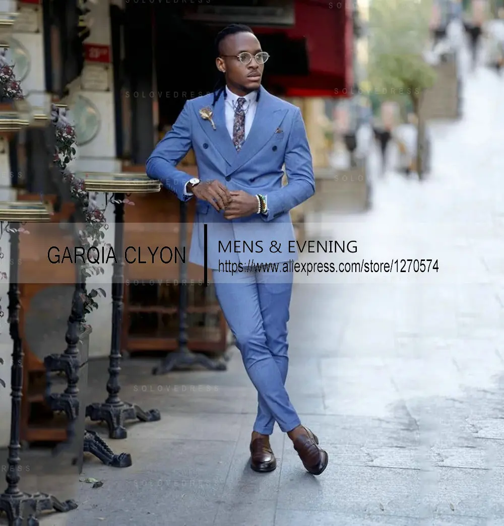 Pieces 2 Mans Suit Double Breasted Notch Lapel Flat Slim Fit Casual Tuxedos For Wedding smile