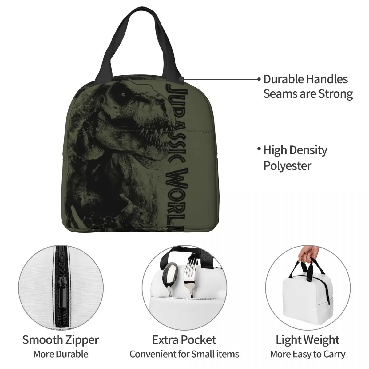 The Jurassic Park On Prowl Insulated Lunch Bag Leakproof Reusable Cooler Bag Tote Lunch Box Beach Picnic Men Women smile