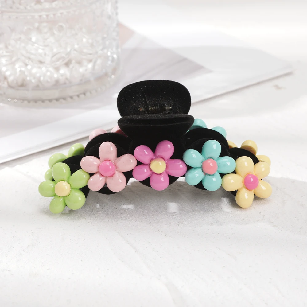 Cute Colored Veet AWAYTR Flower Hair Claws Headwear Women Girls ddmysmile Korean Sweet Acrylic Hair Clip Hair Accessories Smile