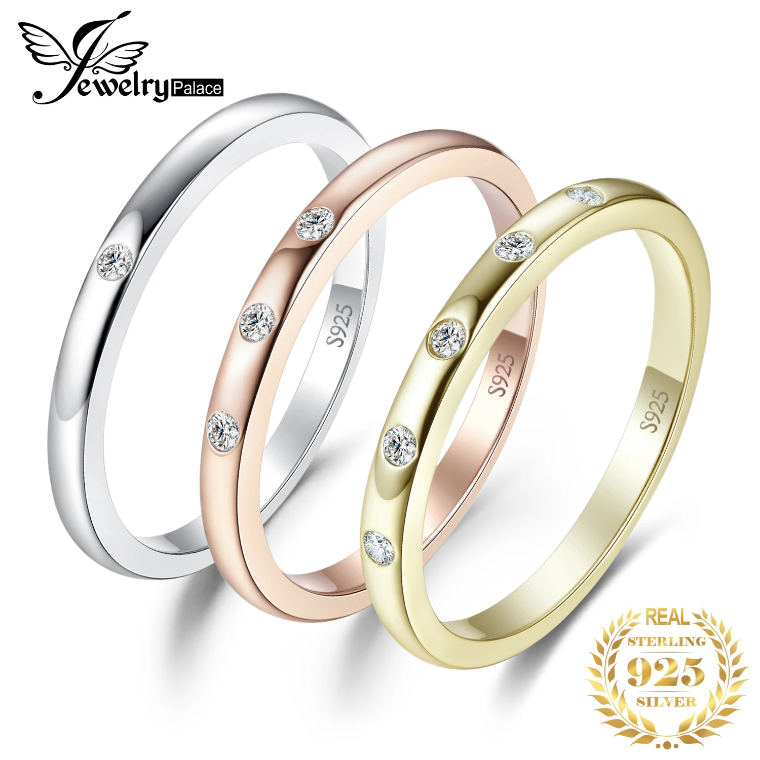 CLEARANCE JewelryPalace 925 Sterling Silver Band Ring Sets Woman CZ Moissanite Bridal Sets Luxury Rose Gold Jewelry for Women