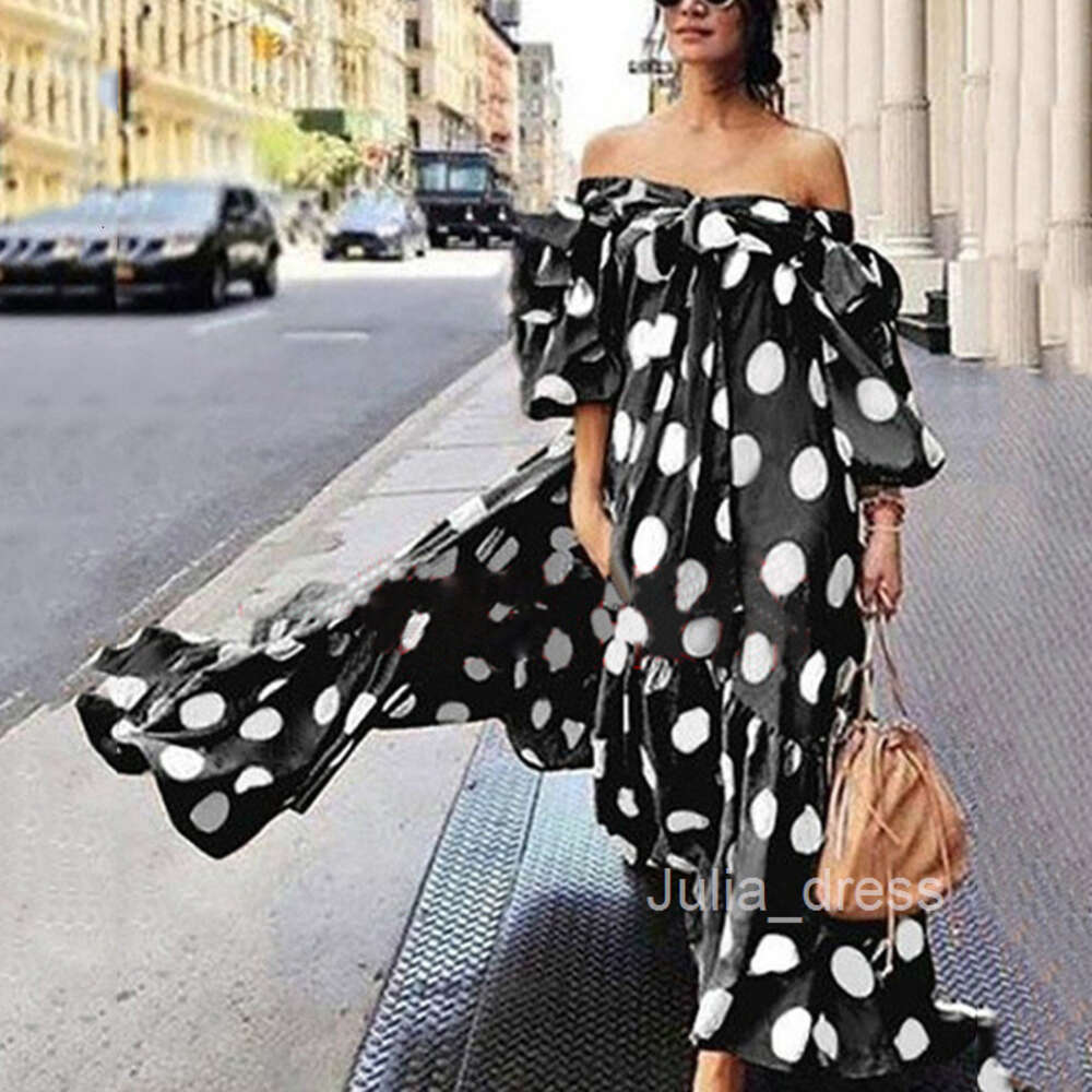 Womens Dress Off The Shoulder Round Dot Casual Bohemian Long Dress