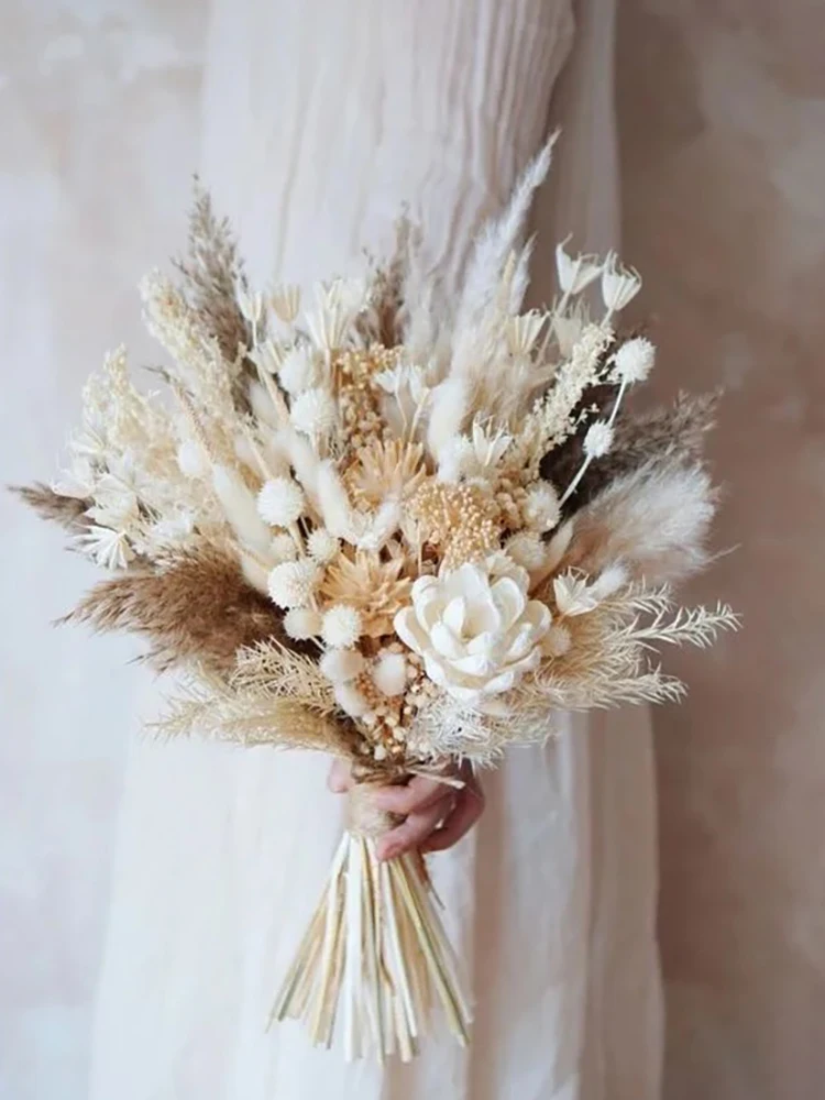 Natural Hot Large Holding Pampas Grass Wedding Bouquets Hand Made Dried Flower Bridal Wedding Bouquets ddmysmile For Wedding Decoratio Smile